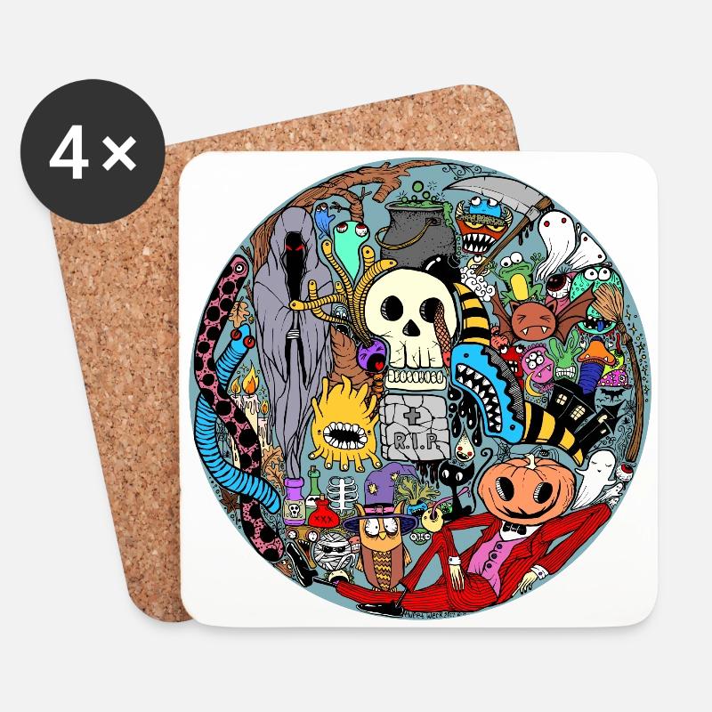 Halloween T-Shirt - Untersetzer (4er-Set) - Weiß