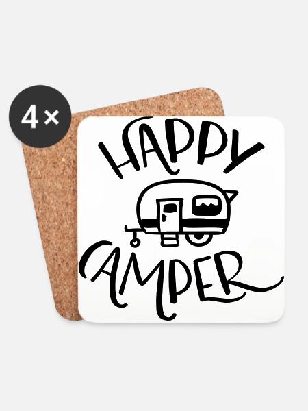 HAPPY CAMPER - Untersetzer (4er-Set) - Weiß
