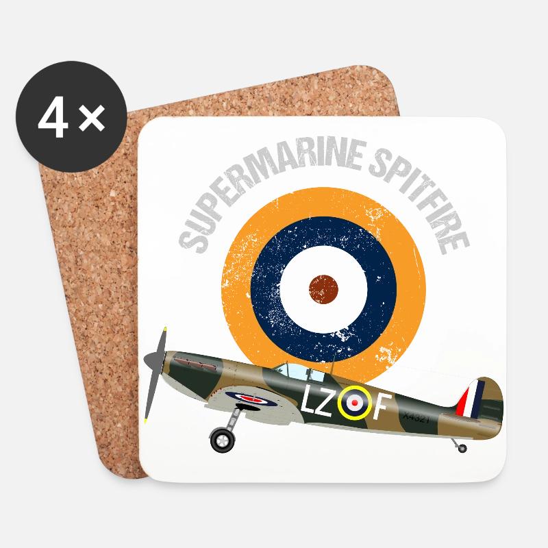 Retro Design Supermarine Spitfire Warbird Airplane - Coasters (set of 4) - white