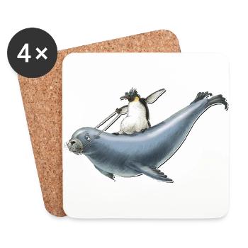 shirt motiv penguin sea lion surfing nordic surfing - Coasters (set of 4) - white - Front
