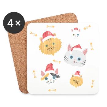 chats laids Noël pattes de chaton - Dessous de verre (lot de 4) - blanc - Devant