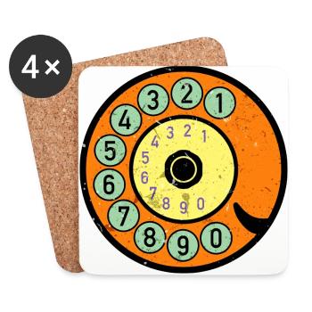 bunte Wählscheibe Vintage Retro Telefon Nostalgie - Untersetzer (4er-Set) - Weiß - Vorne