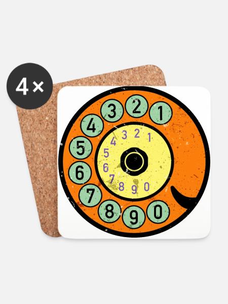 bunte Wählscheibe Vintage Retro Telefon Nostalgie - Untersetzer (4er-Set) - Weiß