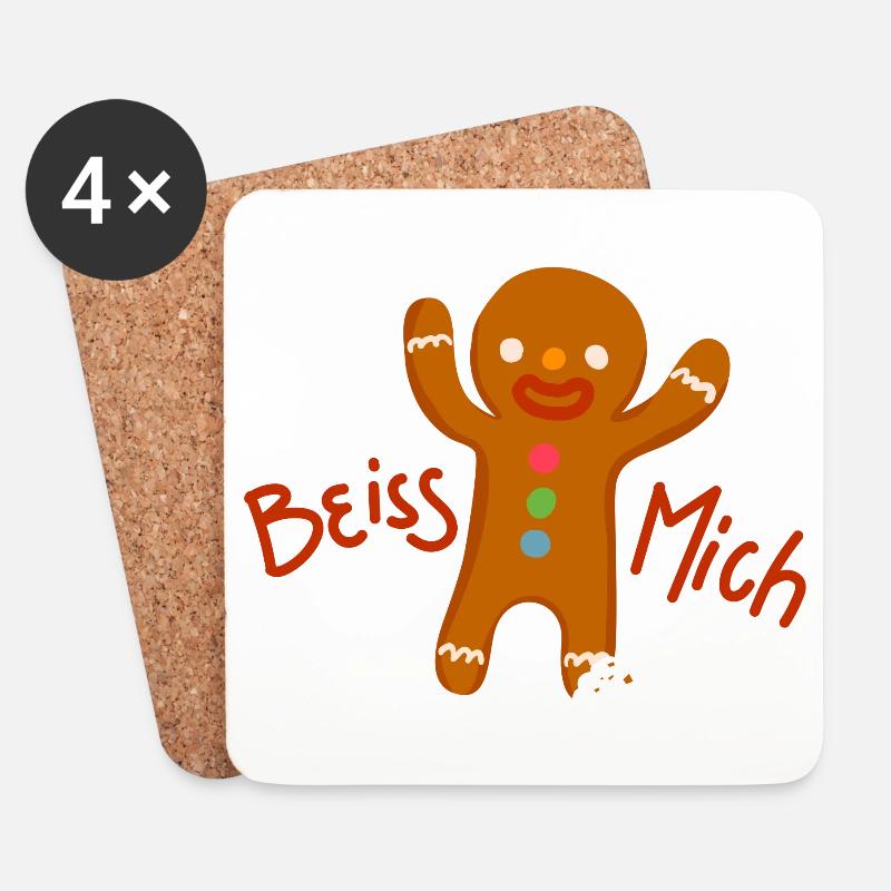 Lebkuchen Beiss mich Geschenk Keks Schoko X-Mas - Untersetzer (4er-Set) - Weiß