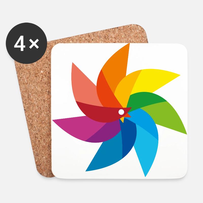 bunte Windmühle Kinderspielzeug Regenbogen Sommer - Untersetzer (4er-Set) - Weiß