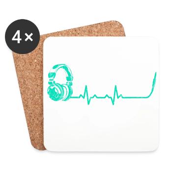 Dj discjockey Herzschlag heartbeat geschenk musik - Untersetzer (4er-Set) - Weiß - Vorne