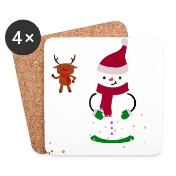 bonhomme de neige de noël - Dessous de verre (lot de 4) - blanc - Devant