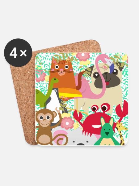 Bunte Tierwelt! - Untersetzer (4er-Set) - Weiß
