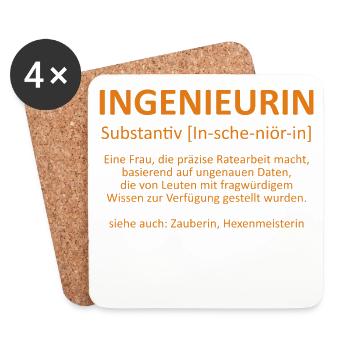 Ingenieurin - Substantiv In-sche-niör-in (orange) - Untersetzer (4er-Set) - Weiß - Vorne