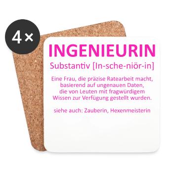 Ingenieurin - Substantiv In-sche-niör-in (pink) - Untersetzer (4er-Set) - Weiß - Vorne