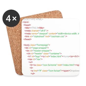 Code HTML5 - Dessous de verre (lot de 4) - blanc - Devant