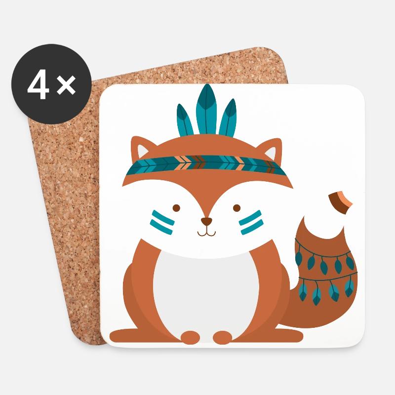 Indianer-Fuchs - Untersetzer (4er-Set) - Weiß
