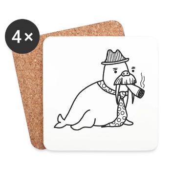 Walrus mit Schnurrbart - Untersetzer (4er-Set) - Weiß - Vorne