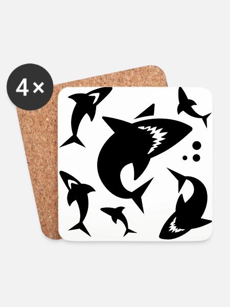 Shark - shark fin - Coasters (set of 4) - white