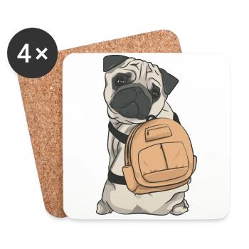 MOPS AUF REISEN / PUG WITH A BACKPACK - Untersetzer (4er-Set) - Weiß - Vorne