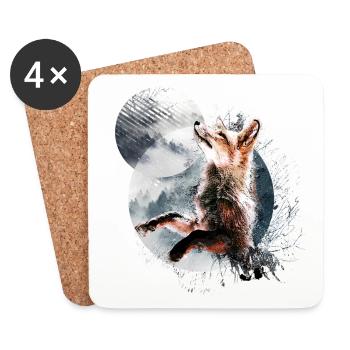 Fuchs im Mondschein - Untersetzer (4er-Set) - Weiß - Vorne