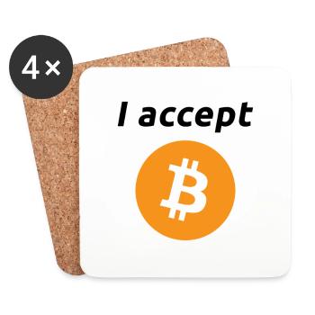 I accept Bitcoins (black font) - Coasters (set of 4) - white - Front