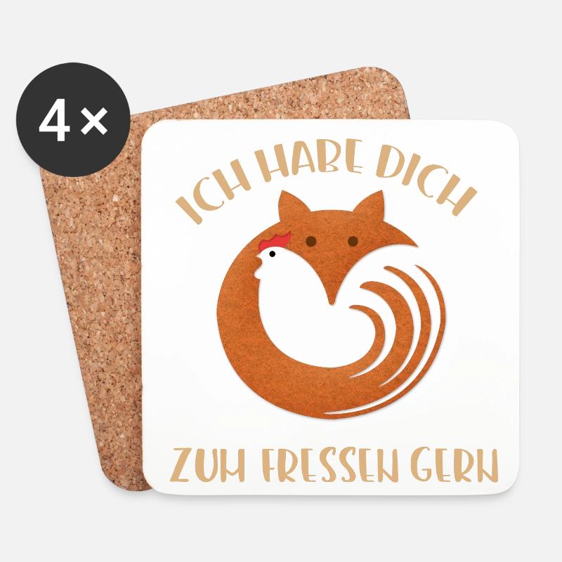 Fuchs, Huhn, Liebe - Untersetzer (4er-Set) - Weiß