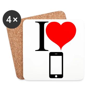 I love Handy und Smartphone - Untersetzer (4er-Set) - Weiß - Vorne