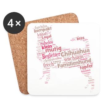 Chihuahua Charakter Shirt Wordcloud - Untersetzer (4er-Set) - Weiß - Vorne