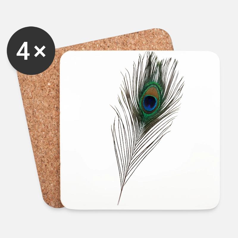 Pfauenfeder, Pfau,Vogel - Untersetzer (4er-Set) - Weiß