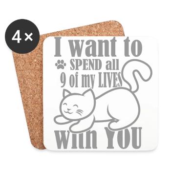 Neun Leben Katzen Valentinstag Katze Süß Geschenk - Untersetzer (4er-Set) - Weiß - Vorne