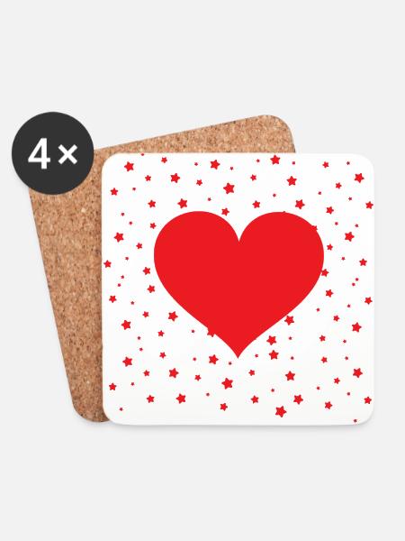 Red heart with little stars in the background - Coasters (set of 4) - white