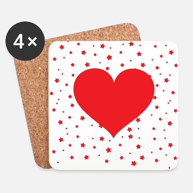 Rotes Herz mit kleinen Sternchen im Hintergrund - Untersetzer (4er-Set) - Weiß