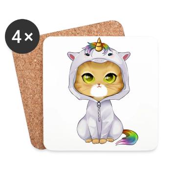 Caticorn - süße niedliche Katze in Einhorn Kostüm - Untersetzer (4er-Set) - Weiß - Vorne