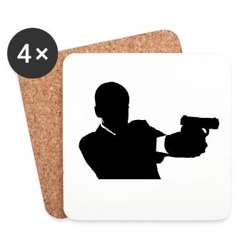 Mann mit Pistole Waffe Silhouette - Untersetzer (4er-Set) - Weiß - Vorne
