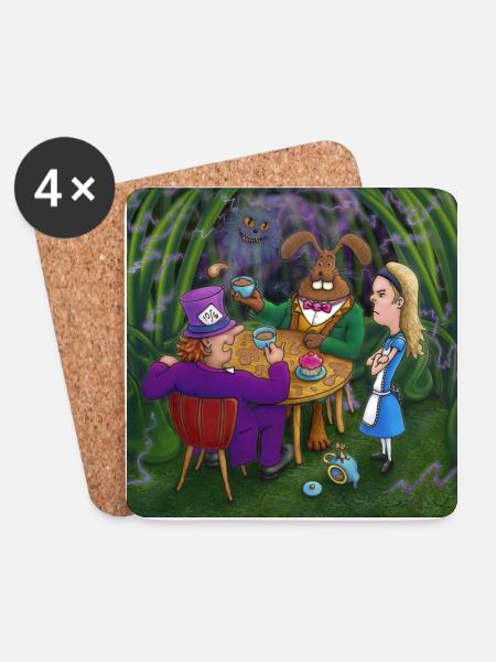 alice in wonderland tea pary - Coasters (set of 4) - white
