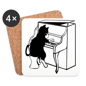 Katze Klavier Musik - Untersetzer (4er-Set) - Weiß - Vorne