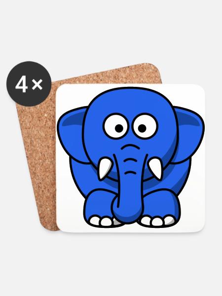 blauer Elefant - Untersetzer (4er-Set) - Weiß