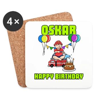 Birthday Fire Brigade Oskar Gift Birthday - Coasters (set of 4) - white - Front