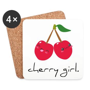 cherry girl Kirschen Mädchen Frau Obst Geschenk - Untersetzer (4er-Set) - Weiß - Vorne