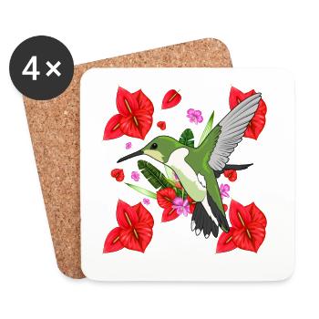 oiseau et tulipes - Dessous de verre (lot de 4) - blanc - Devant
