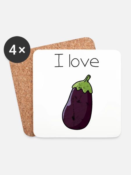 I Love Eggplants Aubergine Lecker Geschenk Idee - Untersetzer (4er-Set) - Weiß