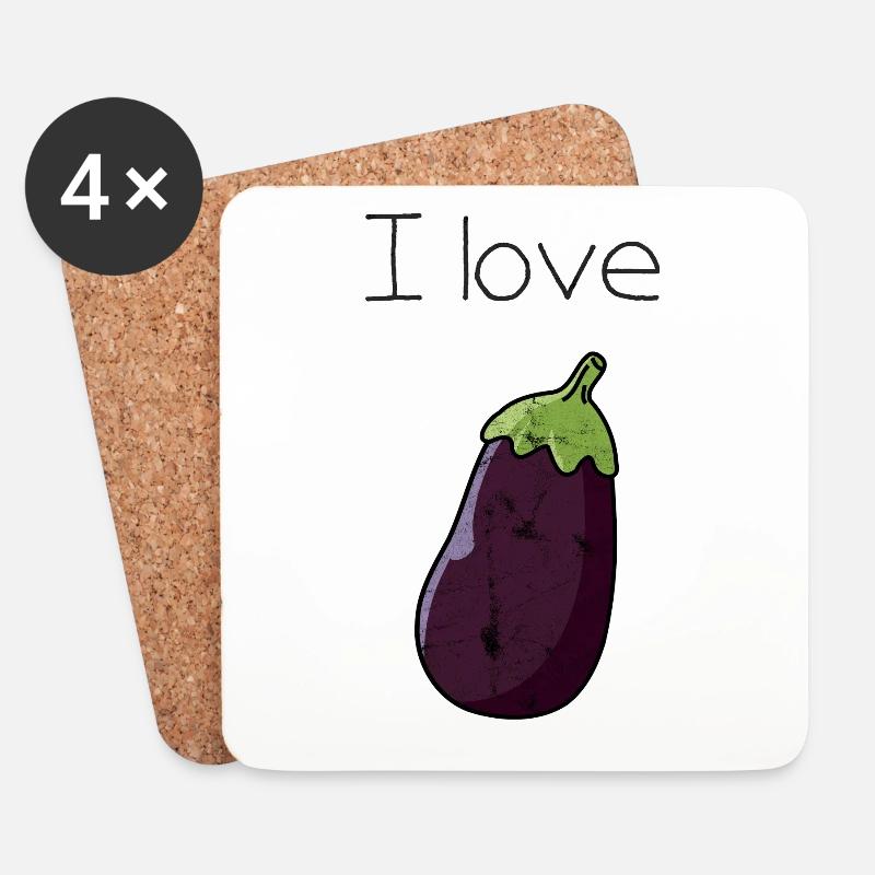 I Love Eggplants Aubergine Lecker Geschenk Idee - Untersetzer (4er-Set) - Weiß