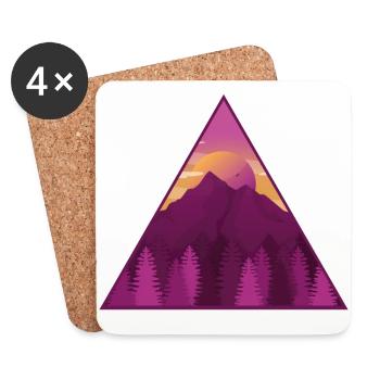 Montagne avant le coucher du soleil et de la forêt - Dessous de verre (lot de 4) - blanc - Devant