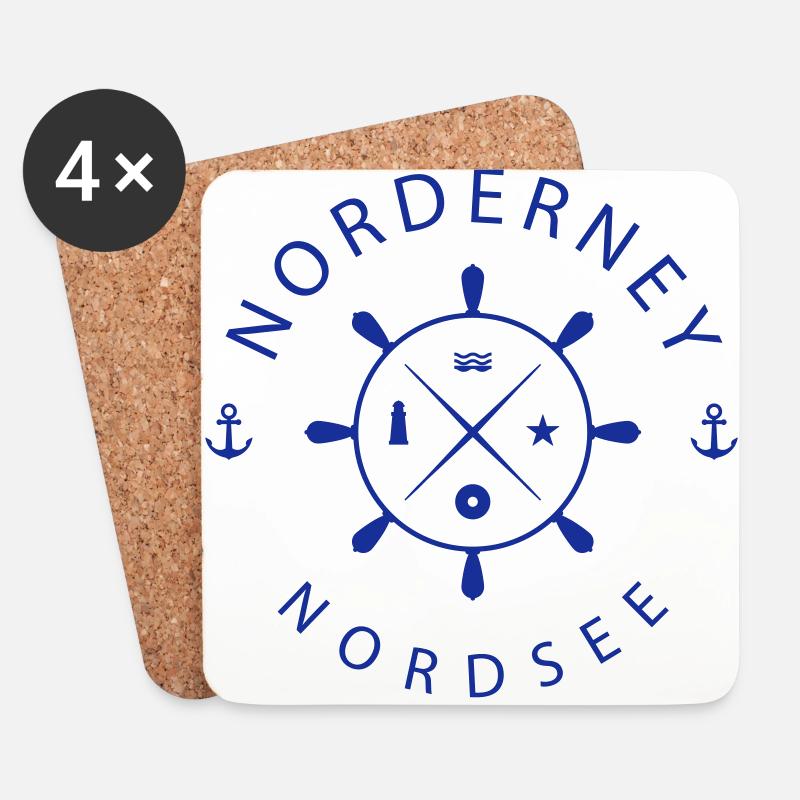 Norderney Steuerrad - Untersetzer (4er-Set) - Weiß