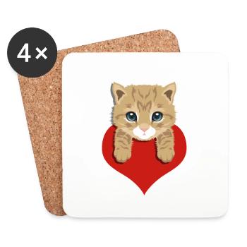 My cat is my valentine. Valentinstagkatze - Untersetzer (4er-Set) - Weiß - Vorne