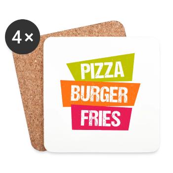 Pizza Burger Pommes - Untersetzer (4er-Set) - Weiß - Vorne