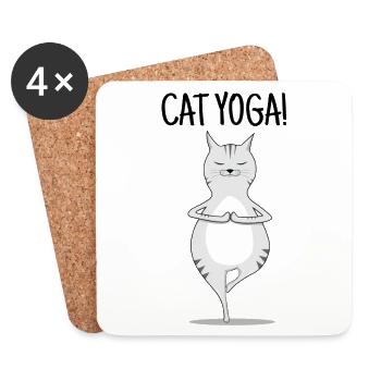 Yoga Katze! - Untersetzer (4er-Set) - Weiß - Vorne