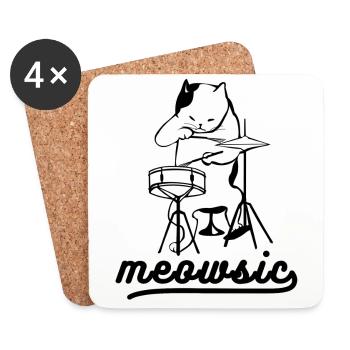 Meowsic Drummer Cat Musik Spruch Geschenk Idee - Untersetzer (4er-Set) - Weiß - Vorne