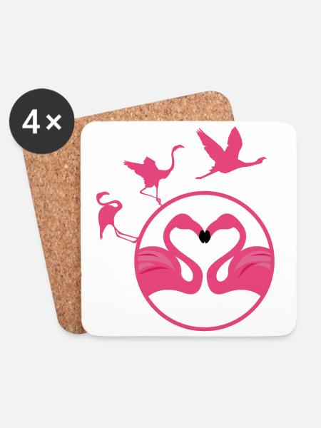 Rosa Flamingos Herz - Untersetzer (4er-Set) - Weiß