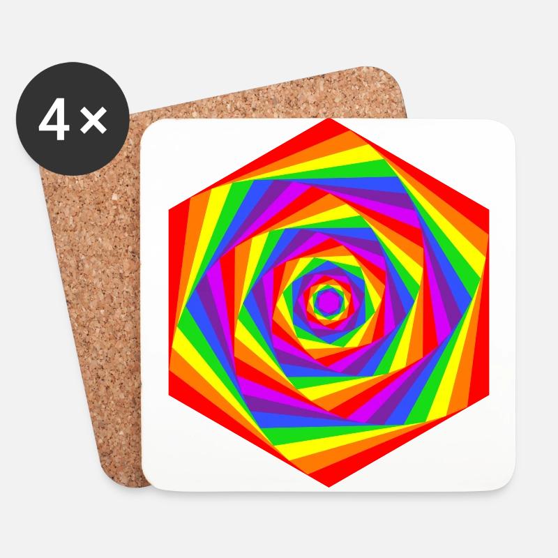 Regenbogen Hexagon - Untersetzer (4er-Set) - Weiß