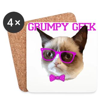 Cute Grumpy Geek Cat Gift - Coasters (set of 4) - white - Front