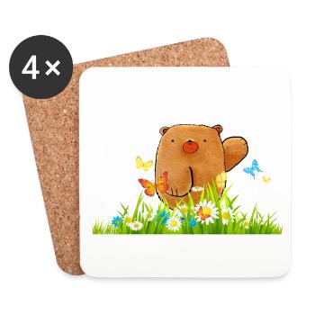 Süsser Bär Cartoon Schmetterlinge Geschenk Idee - Untersetzer (4er-Set) - Weiß - Vorne