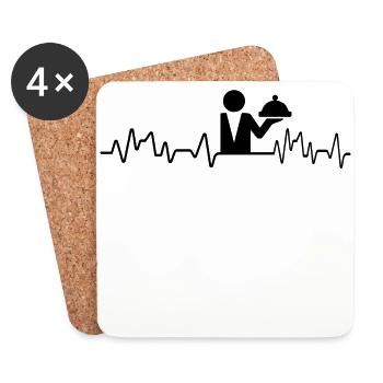 Heartbeat Kellner T-Shirt Gastronomie Restaurant - Untersetzer (4er-Set) - Weiß - Vorne