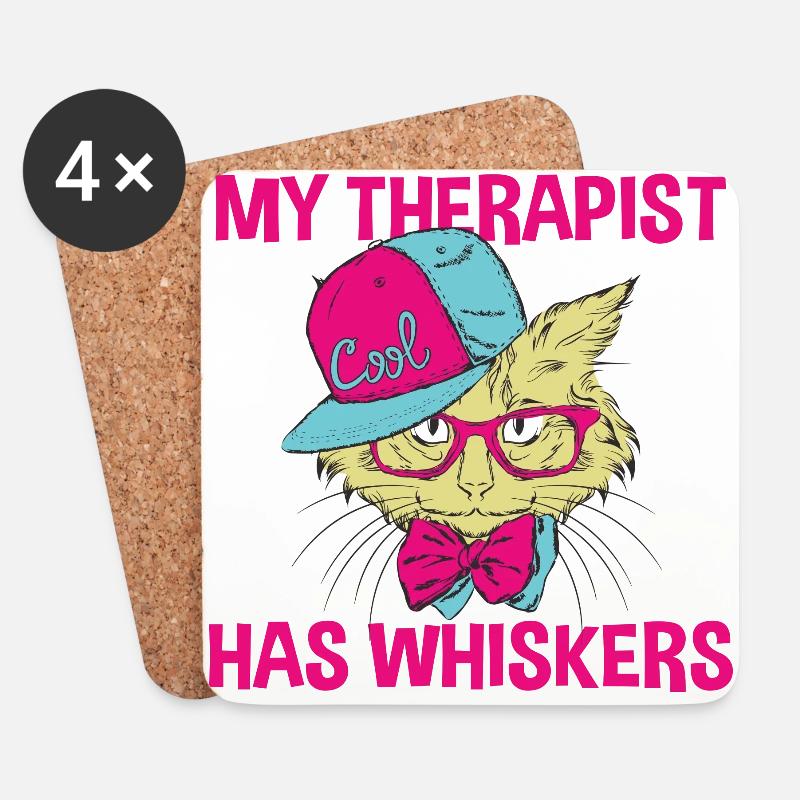 Funny My Therapist Has Whiskers Gift - Untersetzer (4er-Set) - Weiß